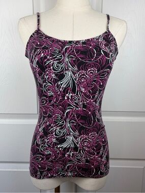 Ann Taylor loft Women's Black & Magenta Swirl Print Cami Tank